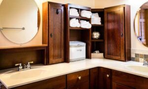 A Clean Bathroom Counters, Mirrors, Cabinets.