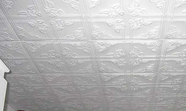 Clean White Styrofoam-Polystyrene Ceiling Tiles.