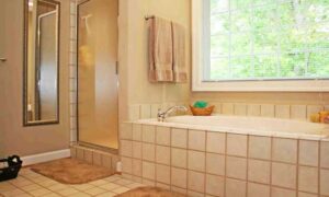 Beautiful Clean Ceramic Tile Bathroom.