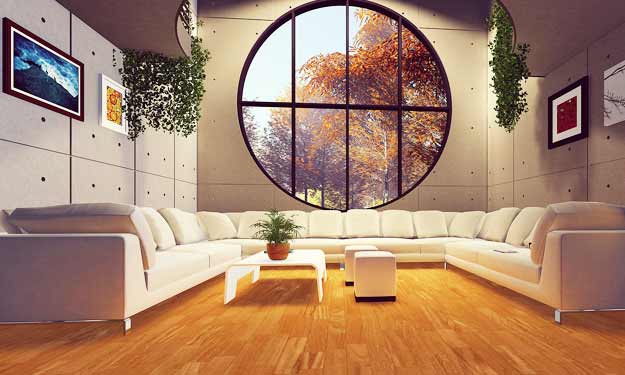 Beautiful Living Room with Shining Wood Floors.