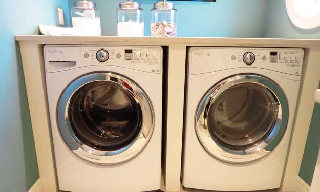 Laundry Room with Washer, Dryer and Homemade Detergent.