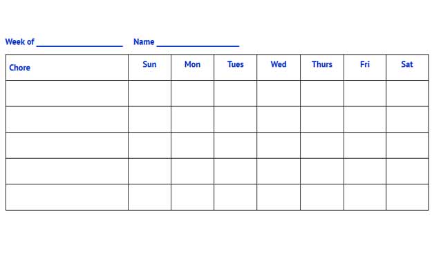 A Blank Weekly Chore Chart for Kids.