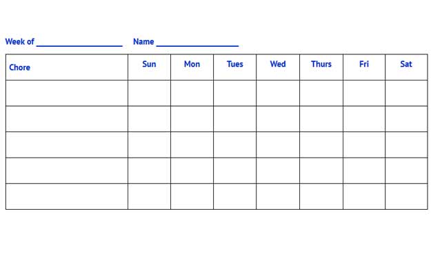 Weekly Chore Chart For Kids 