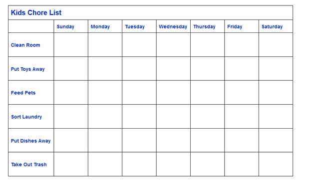 Free Kids Cleaning Chore List - House Cleaning Central