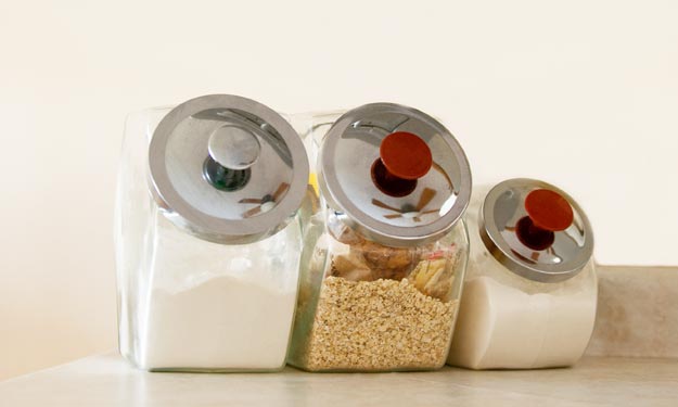 Glass Canisters on Kitchen Counter.