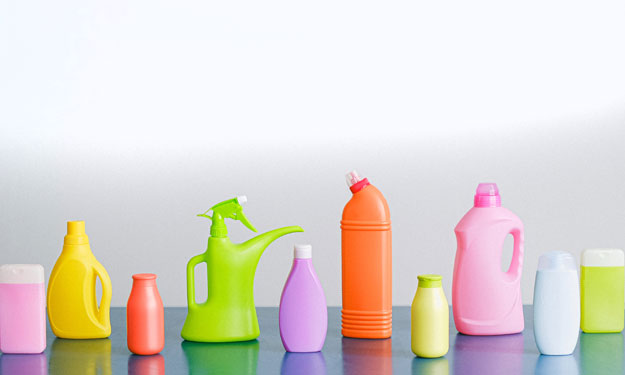 Cleaning Bottles in Various Sizes and Colors.