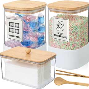 3 Pack Glass Laundry Pods Container with Bamboo Lid