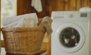 Towels Folded in a Basket After Being Washed in Hot Water.